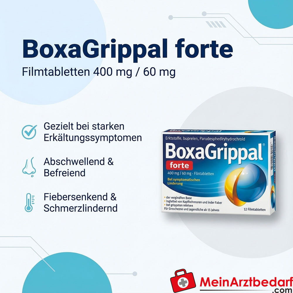BoxaGrippal forte filmomhulde tabletten 400 mg/60 mg, 12 tabletten - Verkoudheid, koortswerend en decongestivum (vanaf 15 jaar)