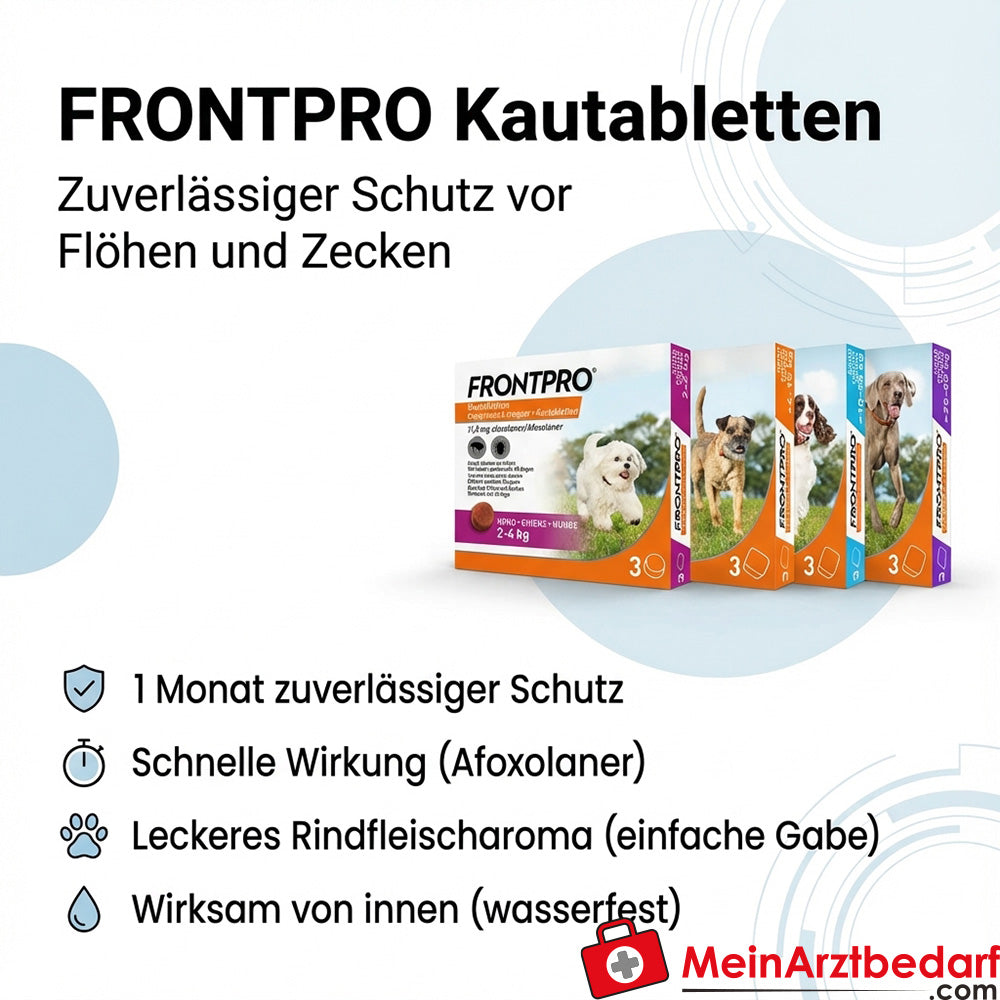 Frontpro Kautabletten für Hunde Afoxolaner Schutz gegen Flöhe und Zecken 1 Monat