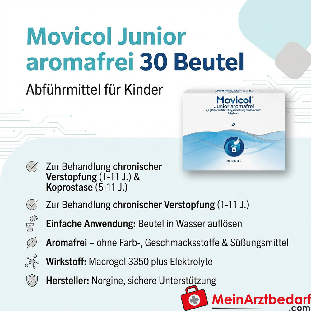 Movicol Junior sans arôme 69 g poudre, 30 sachets - Laxatifs pour enfants 1-11 ans