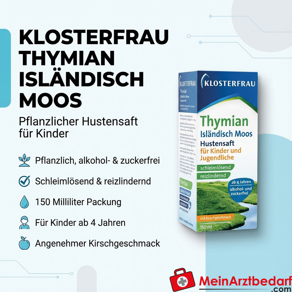 Klosterfrau Thymian Isländisch Moos Hustensaft für Kinder 150 ml pflanzlich alkoholfrei zuckerfrei ab 4 Jahren