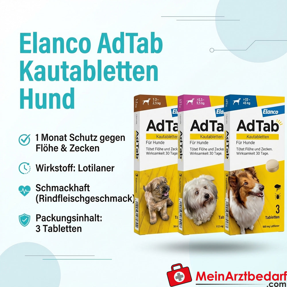Elanco AdTab comprimidos masticables perro 3 pcs Lotilaner 1 mes de protección contra pulgas y garrapatas