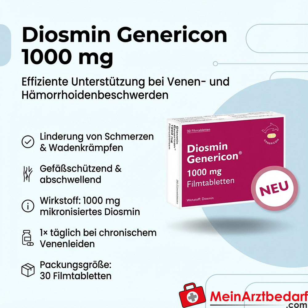 Genericon Diosmin 1000 mg comprimidos recubiertos con película 30 uds - venas/hemorroides