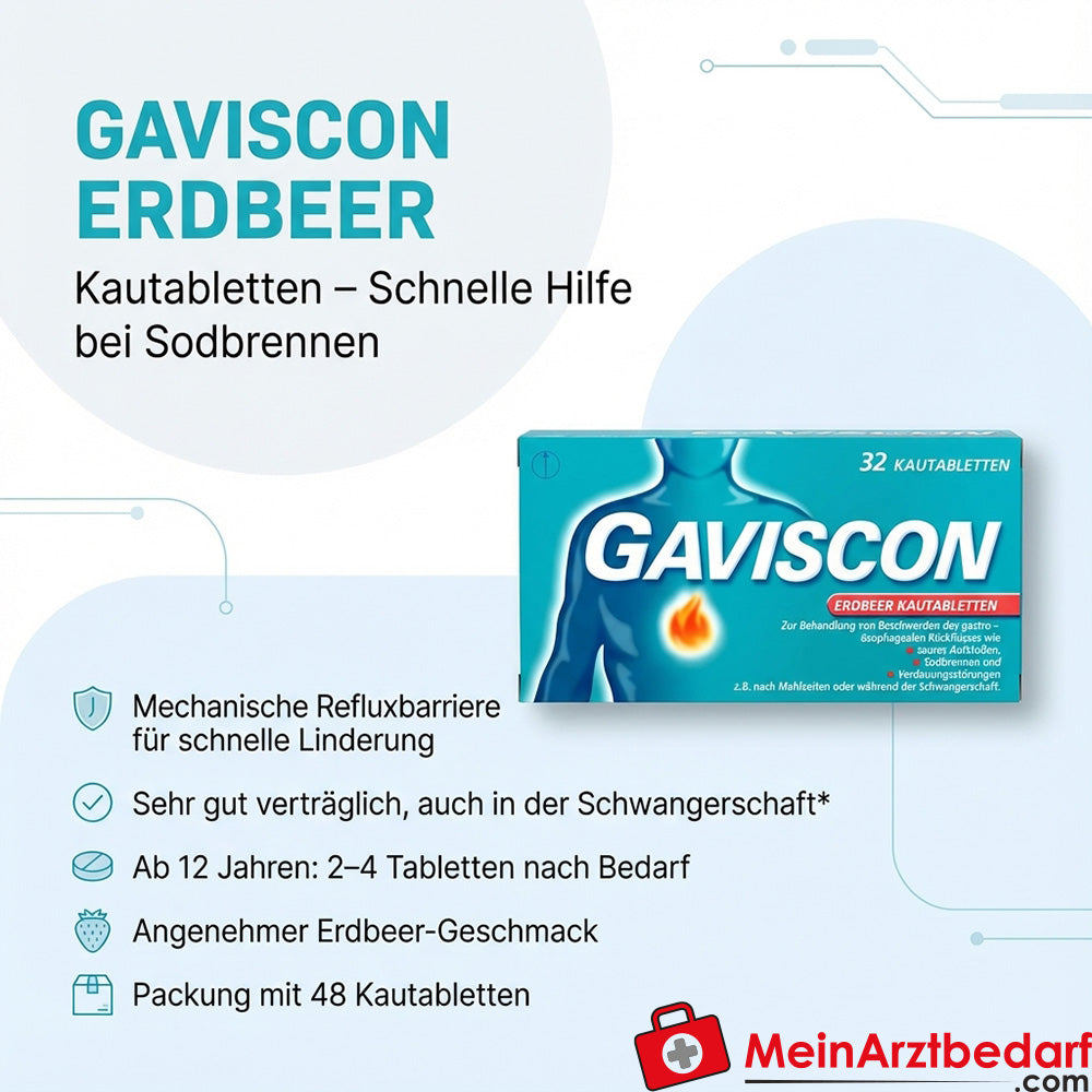 Gaviscon Fraise à croquer 48 comprimés - en cas de brûlures d'estomac et de remontées acides, dès 12 ans