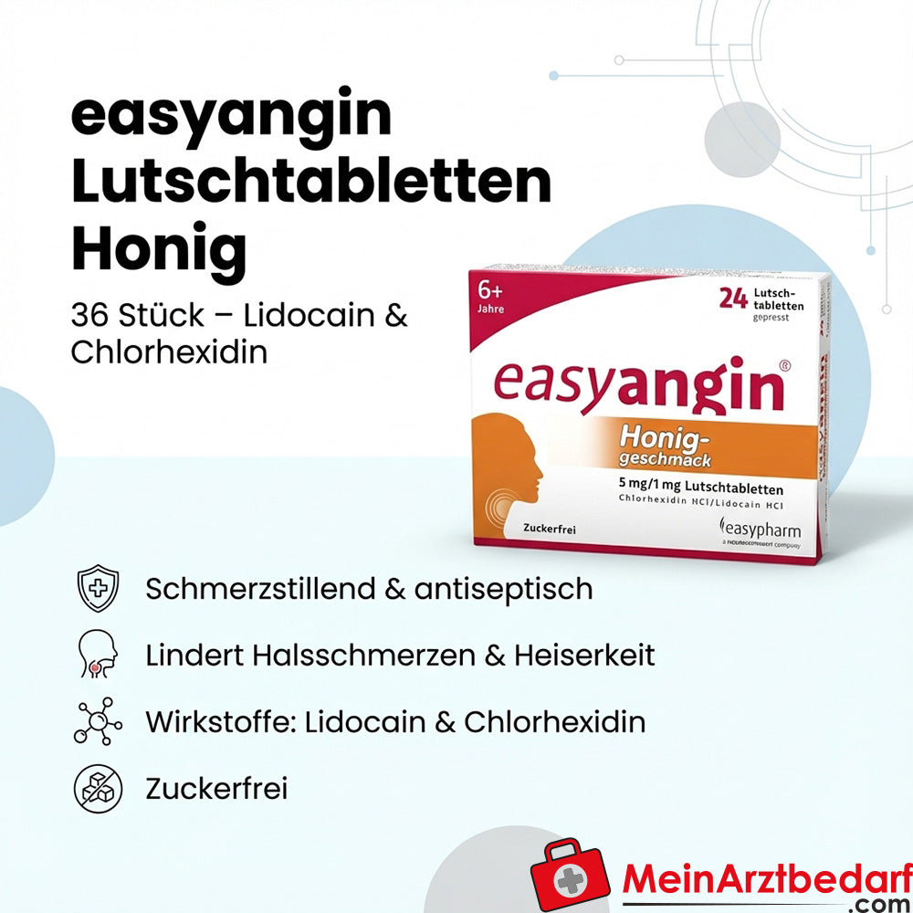 easyangin zuigtabletten honing 36 stuks - lidocaïne & chloorhexidine, tegen keelpijn