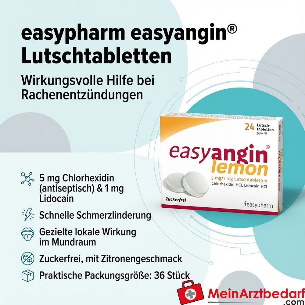 easypharm easyangin® zuigtabletten 36 zuigtabletten - 5 mg chloorhexidine / 1 mg lidocaïne tegen faryngitis