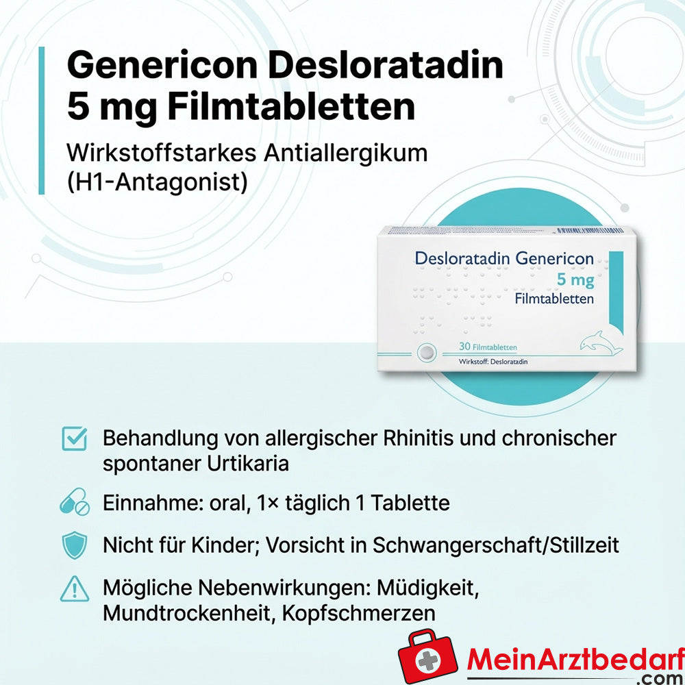 Genericon Desloratadin 5 mg Comprimés pelliculés 10 pc - Antiallergique pour la rhinite et l'urticaire
