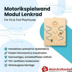 KuWiH Motorikspielwand Modul Lenkrad aus Vollholz passend für Fix & Foxi Playhouse, TÜV-zertifiziert.