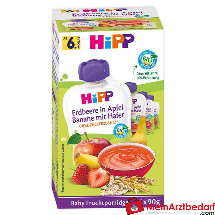 HiPP Fruit Porridge Fresa en Manzana-Plátano con Avena, 6 pcs.