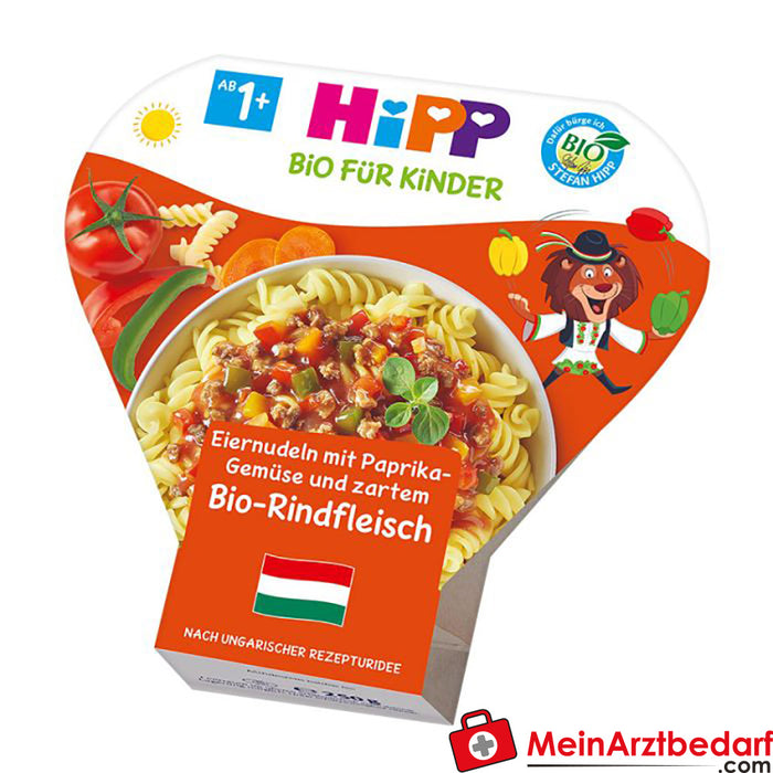 Noodles de ovo HiPP com legumes de paprica e carne de vaca biológica tenra