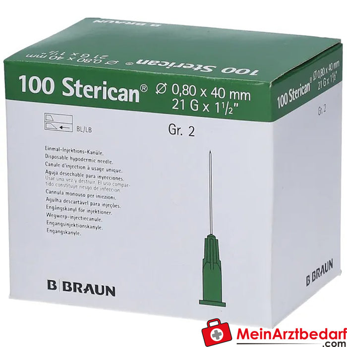 Cannula standard Sterican® misura 2 G21 x 1 1/2 pollici 0,80 x 40 mm verde, 100 pz.