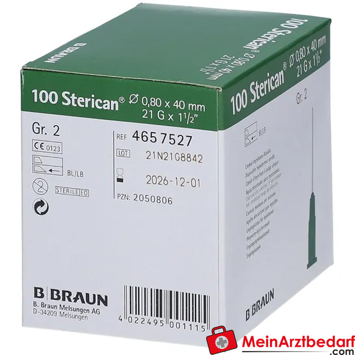 Sterican® 标准插管，尺寸 2 G21 x 1 1/2 英寸 0.80 x 40 毫米，绿色，100 件。