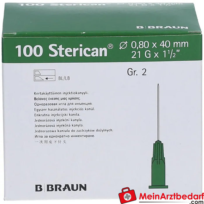 Cannula standard Sterican® misura 2 G21 x 1 1/2 pollici 0,80 x 40 mm verde, 100 pz.