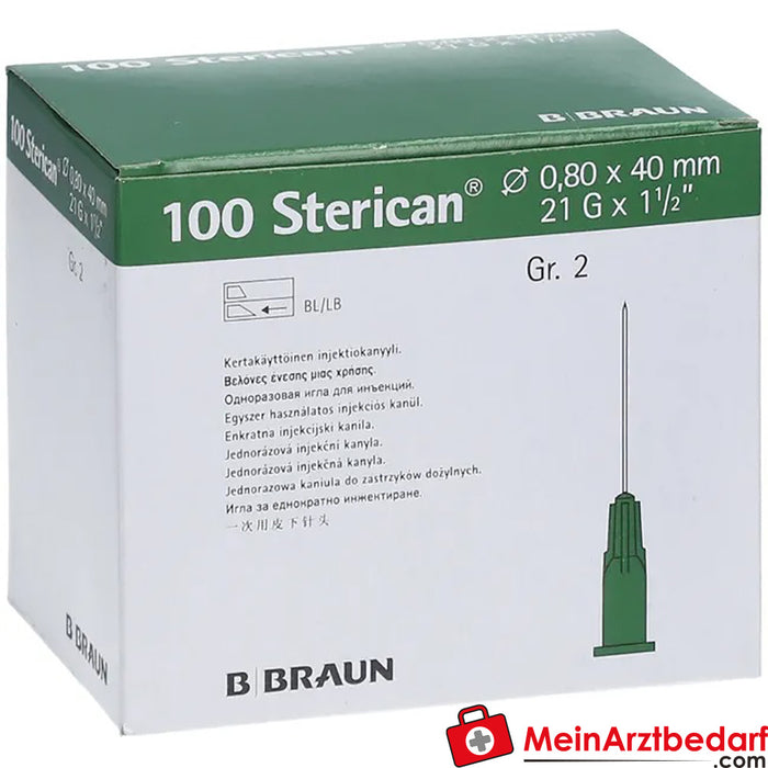 Sterican® standart kanül boyutu 2 G21 x 1 1/2 inç 0,80 x 40 mm yeşil, 100 adet.