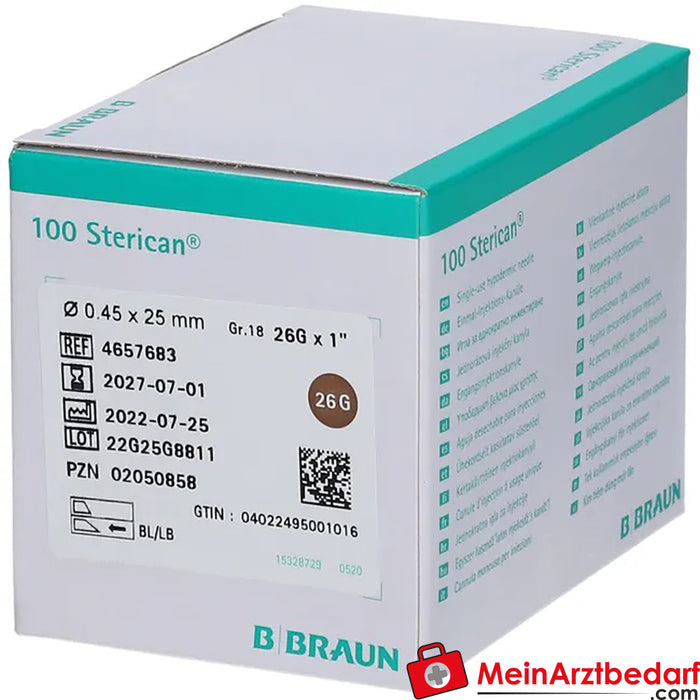 Sterican® standaard canule maat 18 G26 x 1 inch 0,45 x 25 mm bruin, 100 st.