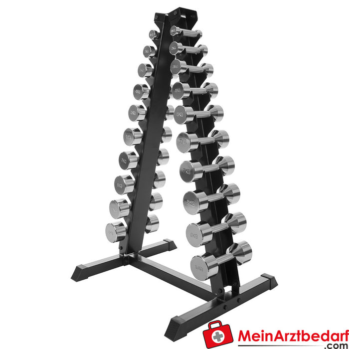 Dumbbell stand set with 10 pairs of chrome dumbbells, 1-10 kg, LxWxH 74x62x128 cm