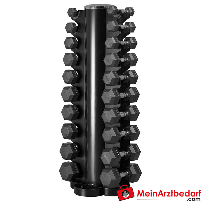 Conjunto de torre de halteres com 10 pares de halteres hexagonais, 1-10 kg, CxLxA 51x51x123 cm