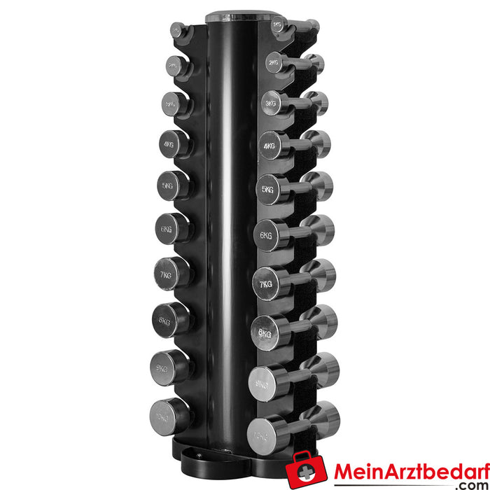 Dumbbell tower set with 10 pairs of chrome dumbbells, 1-10kg, LxWxH 51x51x123 cm