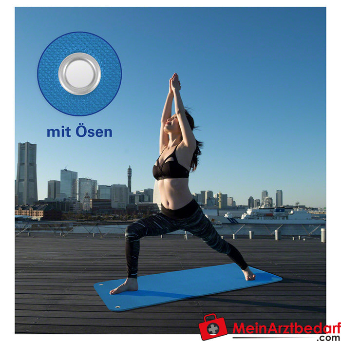 Tappetino per pilates e yoga con occhielli, LxLxH 140x60x0,6 cm, blu