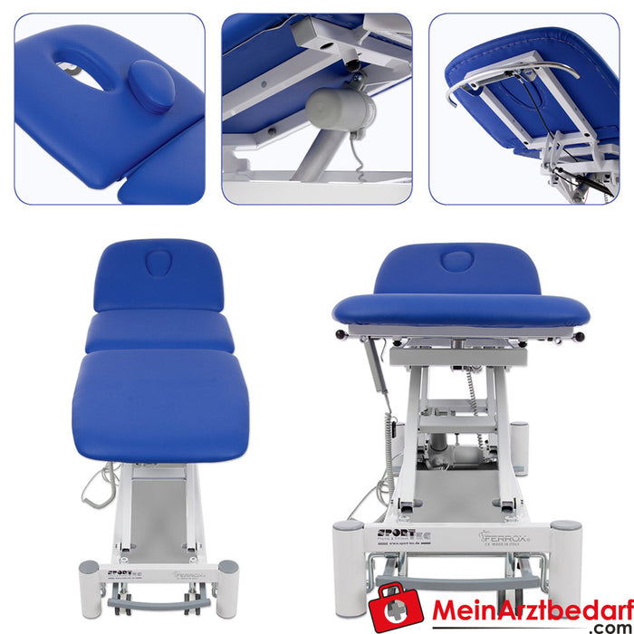 Mesa de terapia Smart ST3 DS com posição no teto, sistema de elevação das rodas e controlo total, azul
