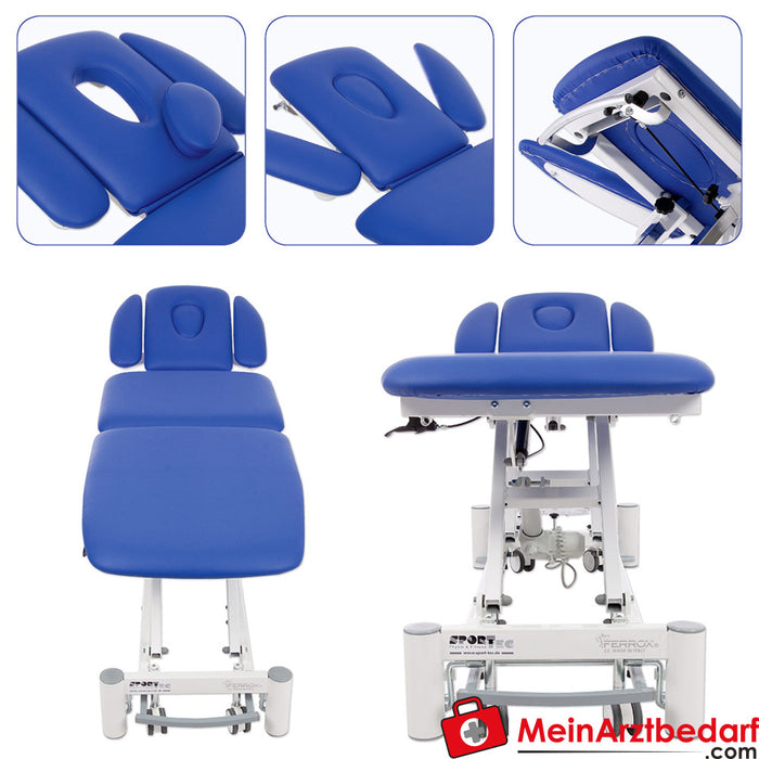 Tekerlek kaldırma sistemli ve çok yönlü kontrollü Smart ST5 terapi masası, mavi