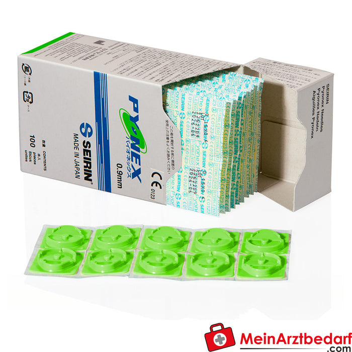 Agulhas permanentes de acupunctura Seirin New Pyonex, verde, 0,17 x 0,90 mm, 100 unidades