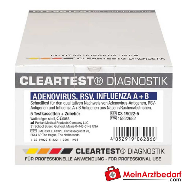 Cleartest® Adenovirus / RSV / Griep A + B, combinatietest