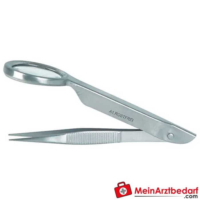 Servoprax tweezers with magnifying glass