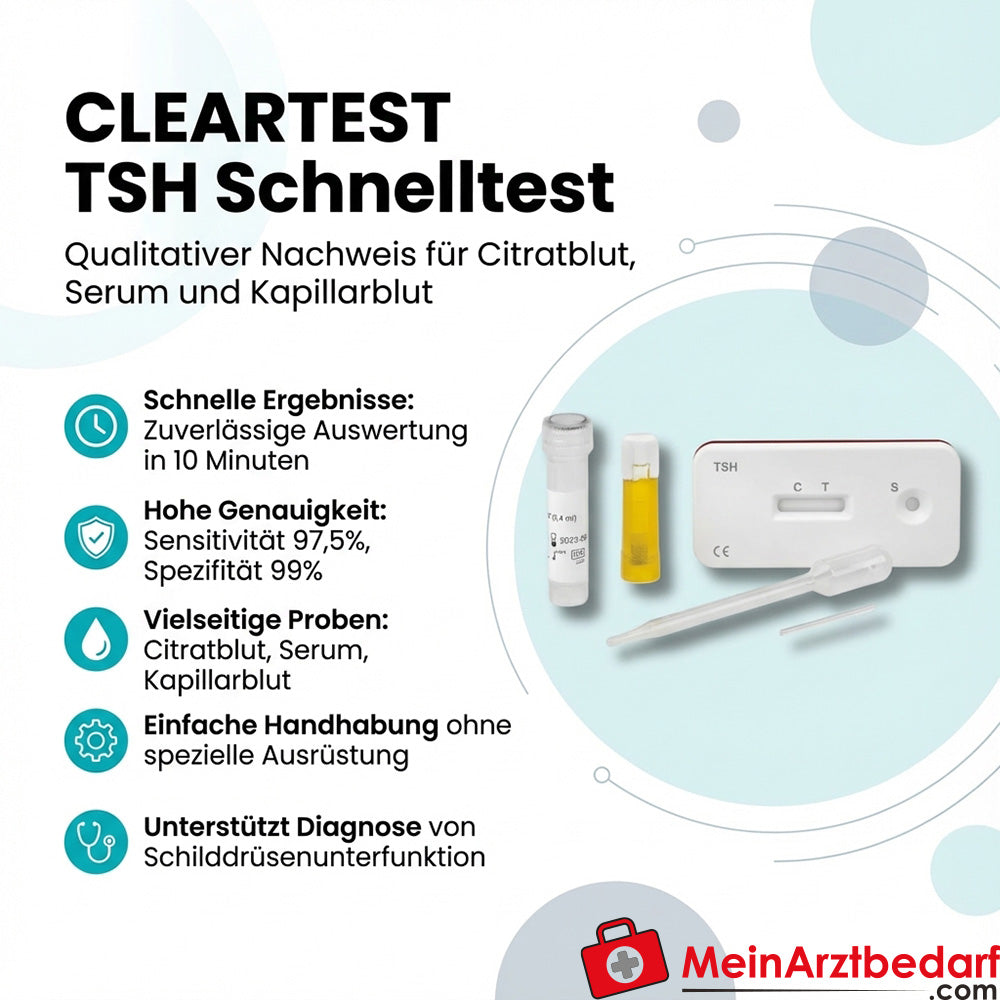 Cleartest® TSH sneltest, capillair/serum/citraat bloed, in-vitro diagnostisch, 10 stuks