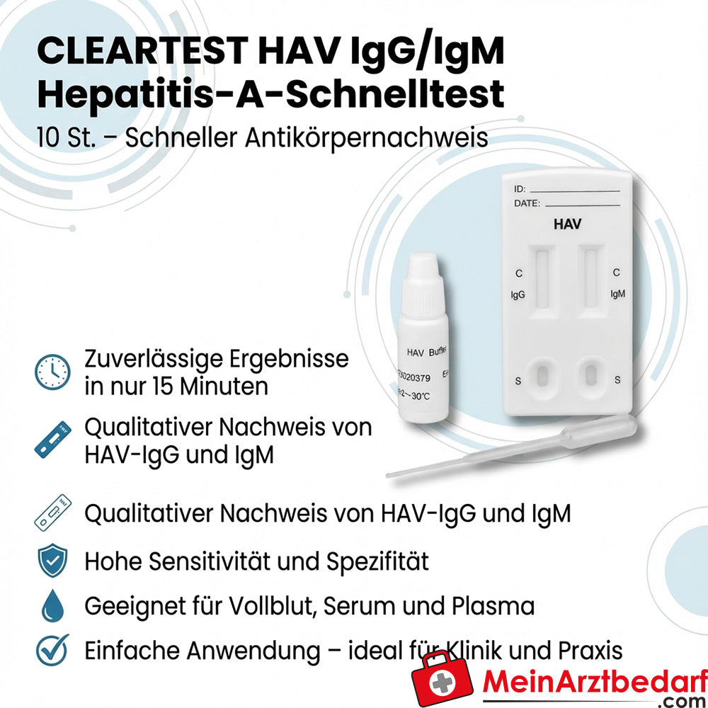 Cleartest® HAV IgG/IgM Hepatitis A sneltest voor volbloed, serum, plasma 10 eenheden