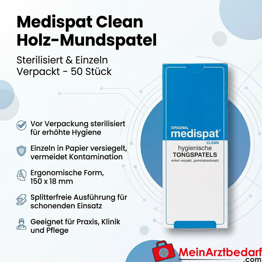 Medispat Clean Holz-Mundspatel sterilisiert 150 x 18 mm einzeln verpackt 50 Stück