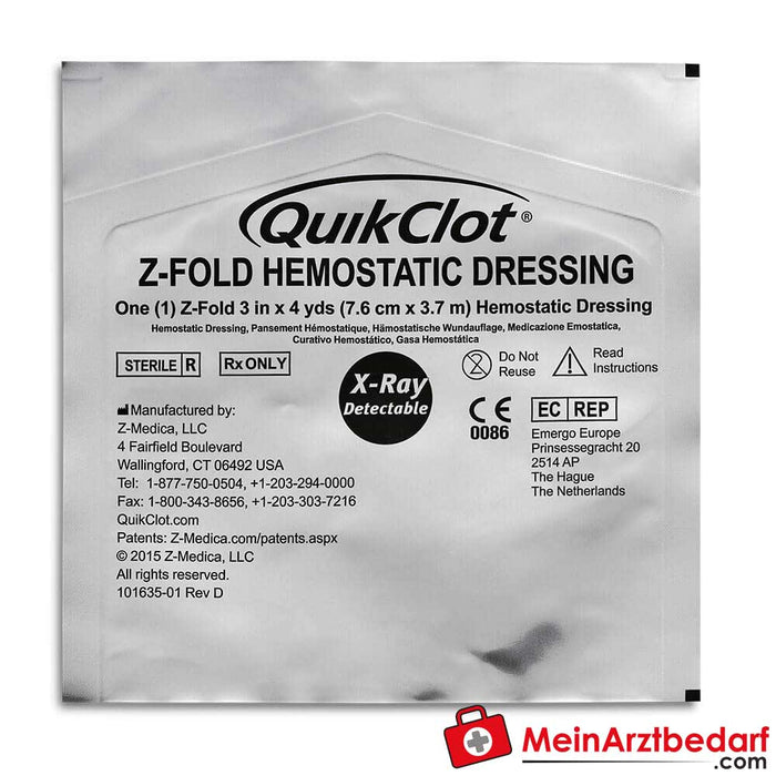 QuikClot® Z-Fold hemostatik yara örtüsü, 10 adet.