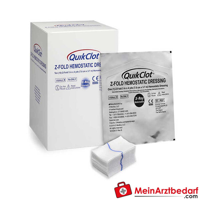 QuikClot® Z-Fold hemostatik yara örtüsü, 10 adet.