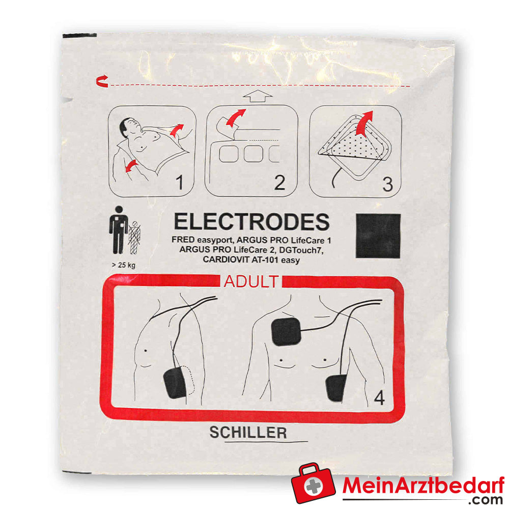 Électrodes de défibrillation SCHILLER pour adultes, petit connecteur, 1 paire