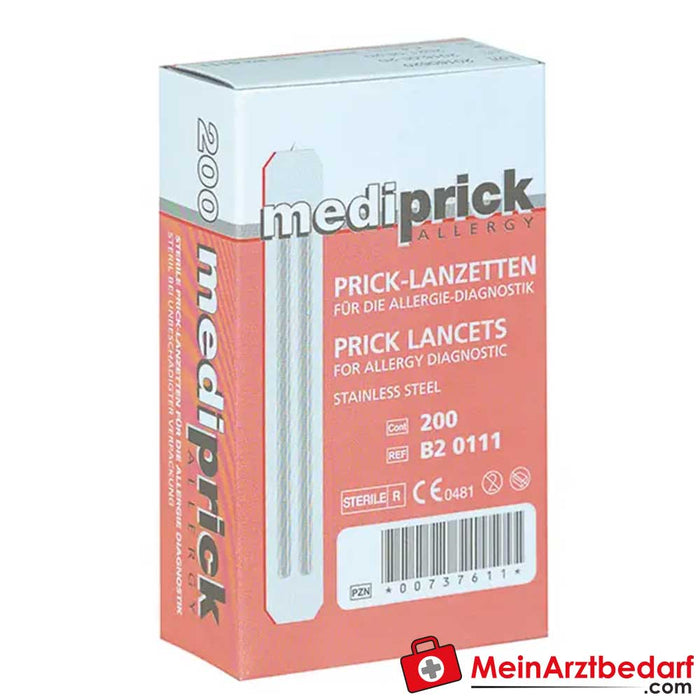 Lancetas para pruebas de alergia Mediprick, 200 unidades.