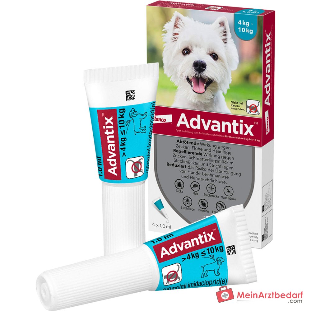 Elanco Advantix Spot-on Imidacloprid / Permetrina Solución para aplicar en perros de 4-10 kg, 4 unidades.