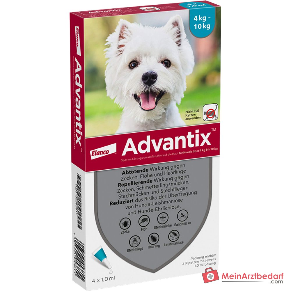 Elanco Advantix Spot-on Imidacloprid / Permetrina Solución para aplicar en perros de 4-10 kg, 4 unidades.