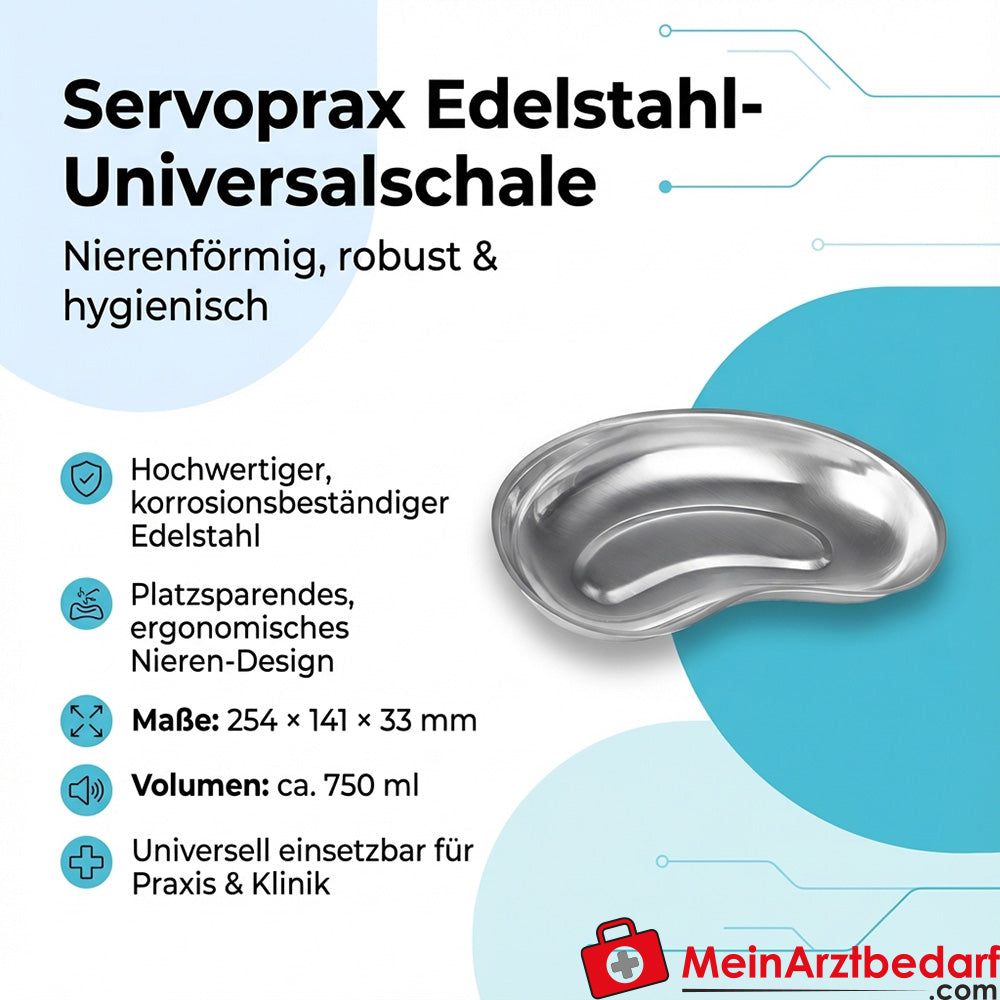 Ciotola universale in acciaio inox Servoprax a forma di rene 254 x 141 x 33 mm 750 ml