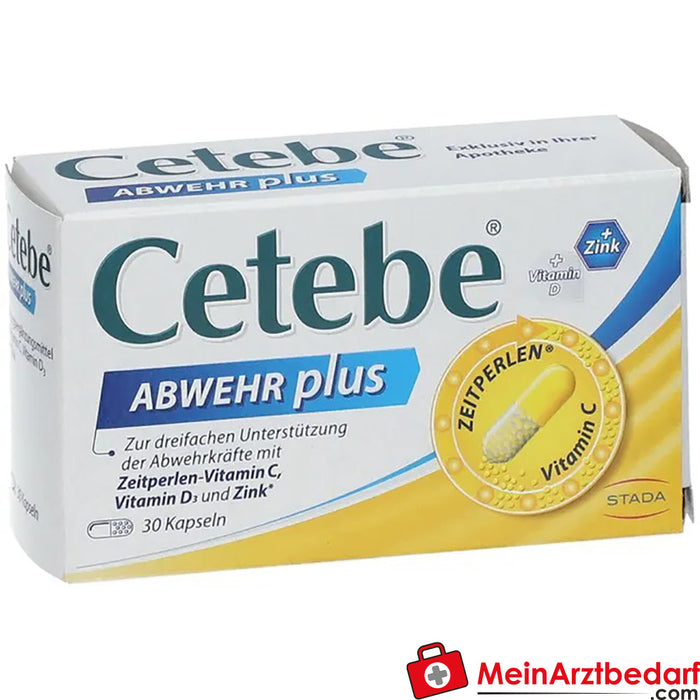 Cetebe® DEFENSE plus triple soutien des défenses immunitaires, vitamines C, D &amp; zinc, 30 pcs.