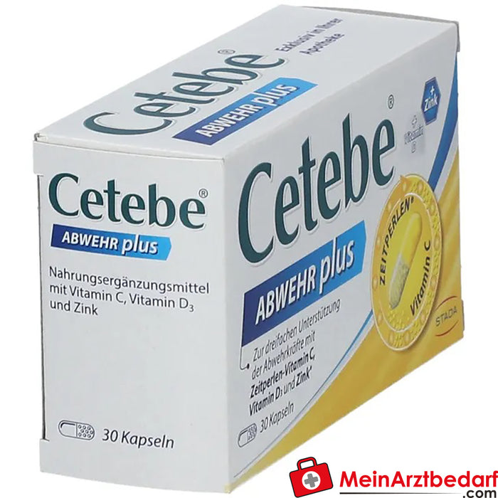 Cetebe® ABWEHR plus 三重防护支持，维生素 C、D 和锌，30 件。