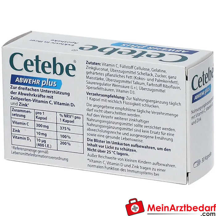 Cetebe® DEFENSE plus triple soutien des défenses immunitaires, vitamines C, D &amp; zinc, 30 pcs.