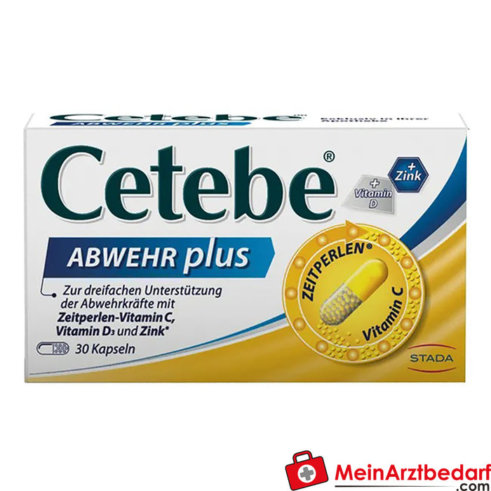 Cetebe® ABWEHR plus 三重防护支持，维生素 C、D 和锌，30 件。