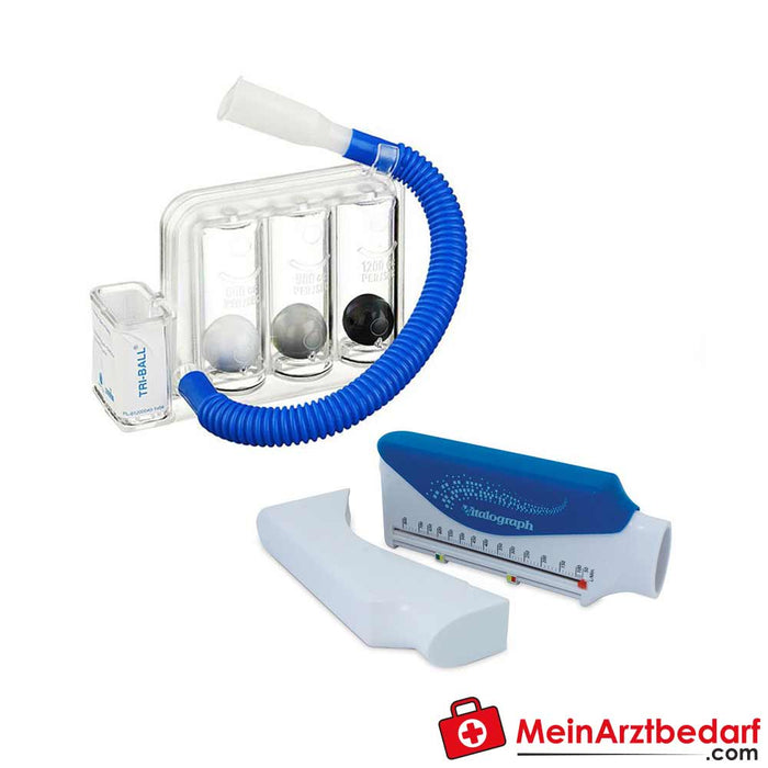Breathing trainer set for the prevention of pneumonia