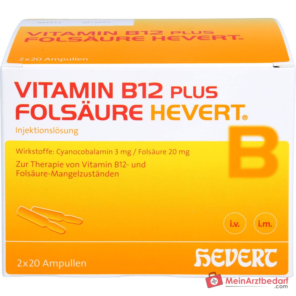 Hevert Vitamine B12 plus folate solution injectable, 2 x 20 ampoules