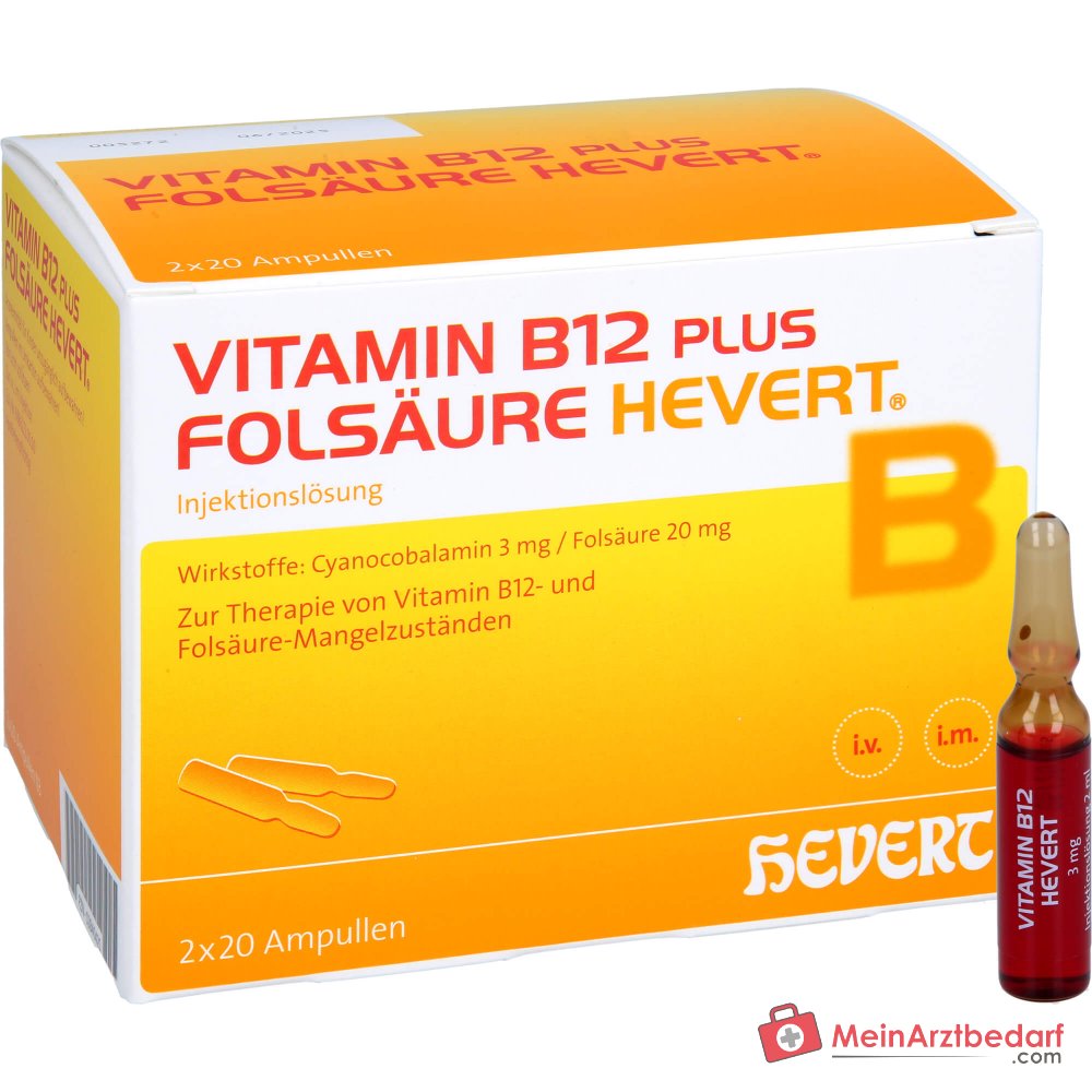 Hevert Vitamine B12 plus folate solution injectable, 2 x 20 ampoules