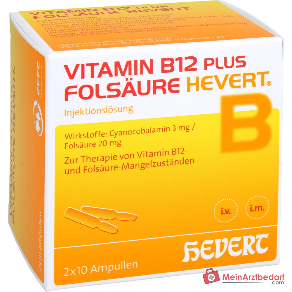 Hevert Vitamine B12 plus Acide Folique Solution injectable, 2 x 10 ampoules
