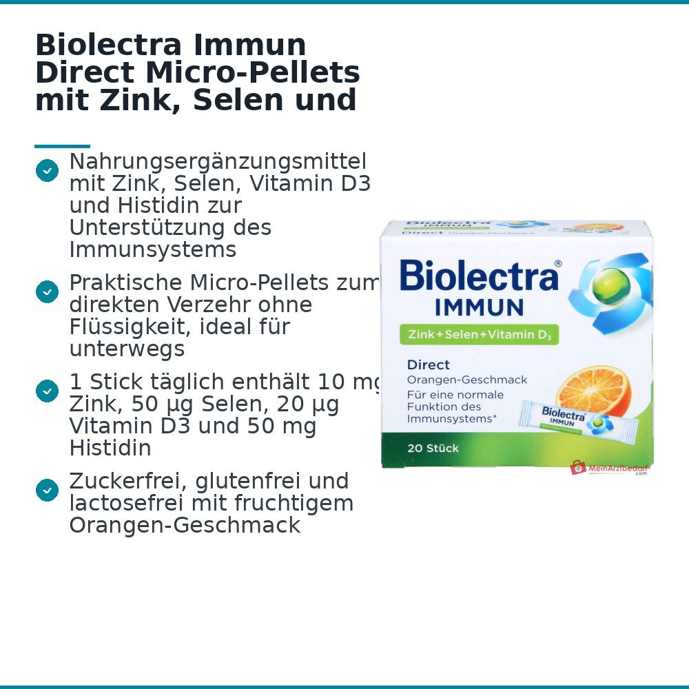 Hermes Arzneimittel Biolectra Immun Direct Zink / Selen / Vitamin D3 / Histidin Micro-Pellets, 20 Sticks.