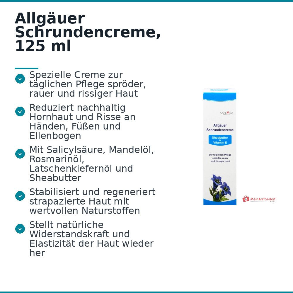 CareMed Allgäuer Schrundencreme Salicylsäure / Mandelöl / Sheabutter / Vitamin E Creme, 125 ml.