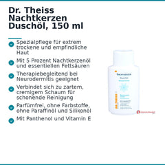 Dr. Theiss Nachtkerzen Duschöl mit Nachtkerzenöl / Gamma-Linolensäure / Panthenol Spezialkosmetikum, 150 ml.