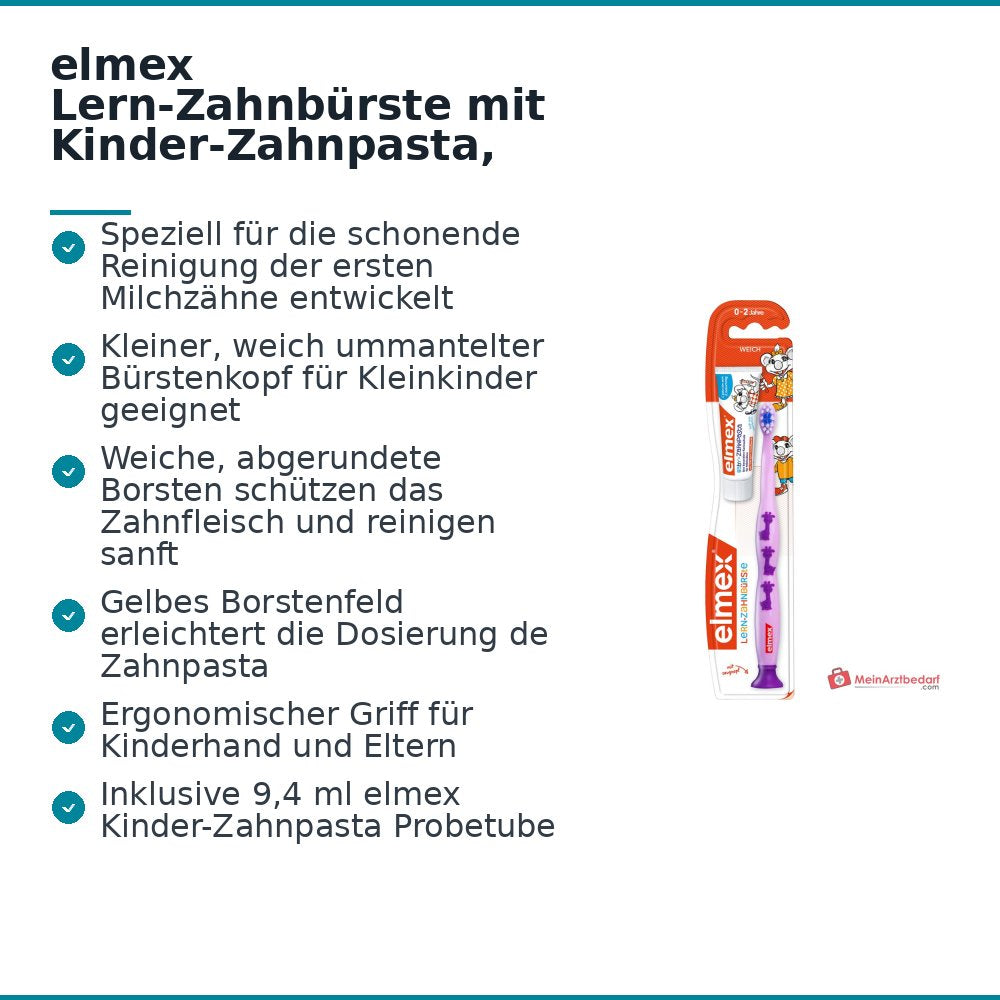 elmex Lern-Zahnbürste mit Kinder-Zahnpasta Probetube, 1 St. mit 9,4 ml.