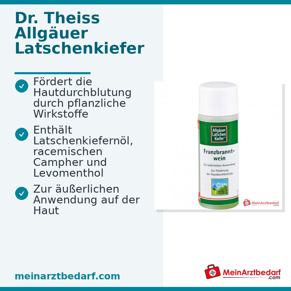 Dr. Theiss Allgäuer Latschenkiefer Franzbranntwein Latschenkiefernöl / Campher / Levomenthol Lösung, 100 ml.